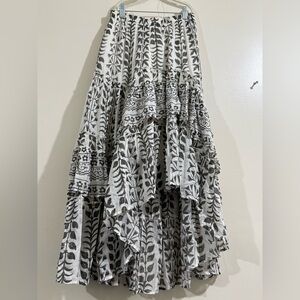 talisman Boho High-Low Tiered Skirt in Black and White